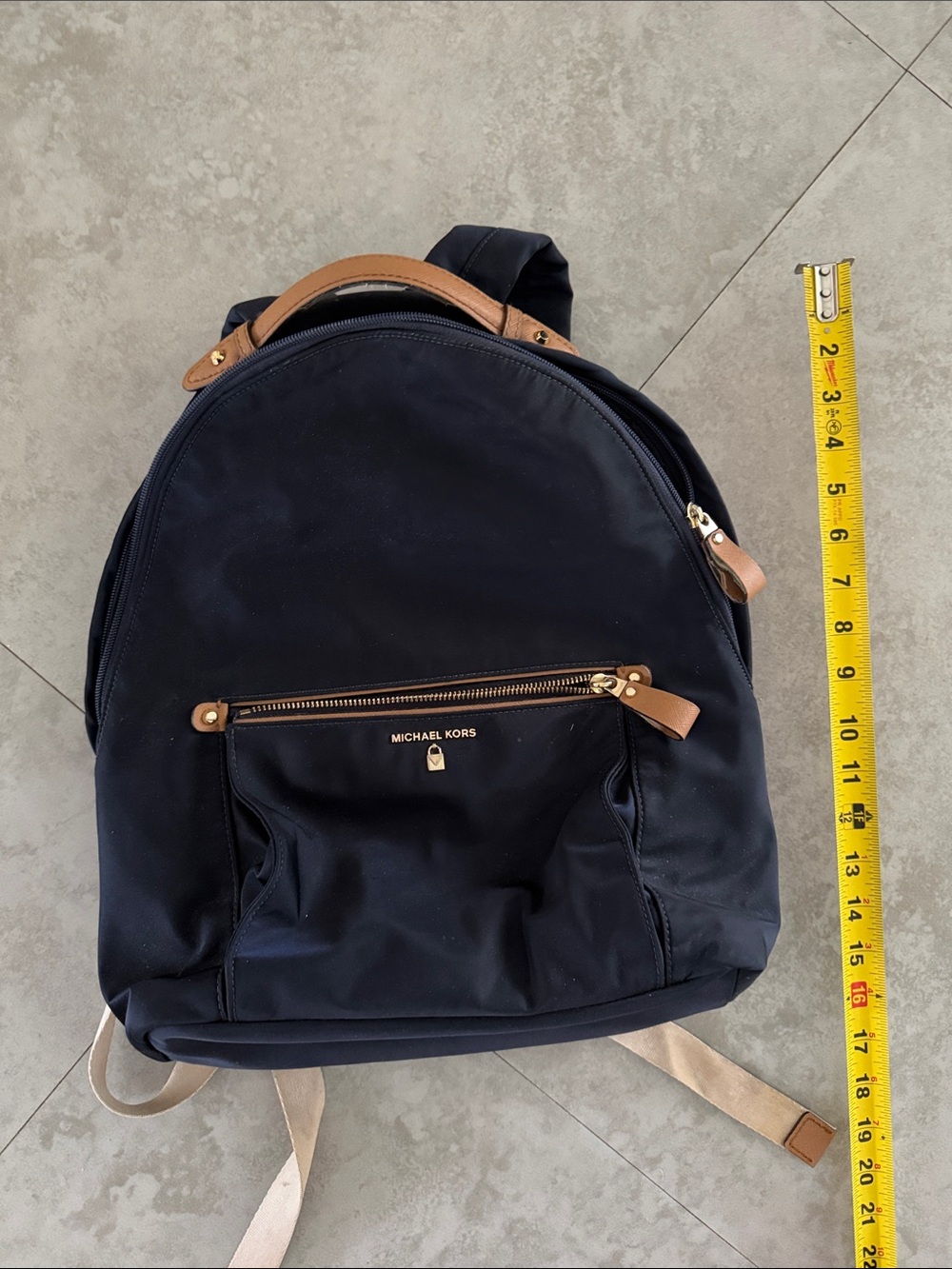Michael Kors Navy Backpack with Tan Leather Trim